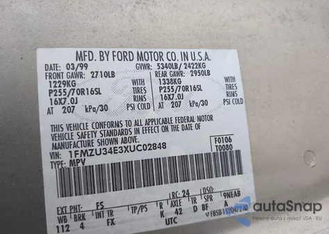 1999 Ford Explorer Eddie Bauer/Limited/Xlt из США, поврежденный, VIN 1FMZU34E3XUC02848